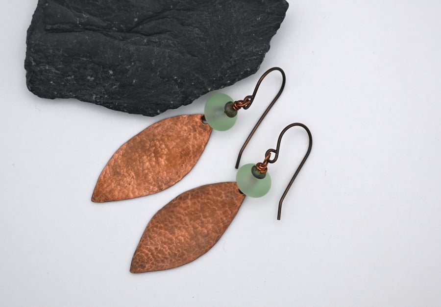 copper leaf earrings