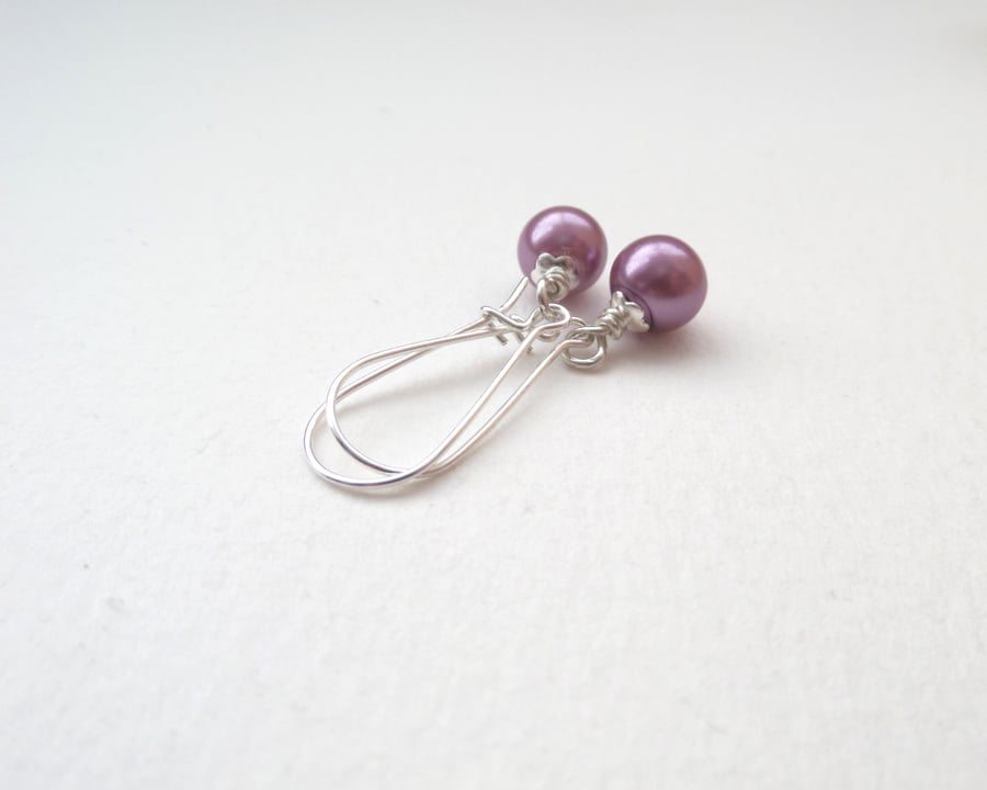 Pearl Silver Earrings, Kidney Wire Dangle Earrings