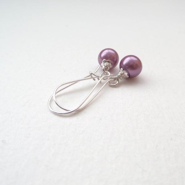 Pearl Silver Earrings, Kidney Wire Dangle Earrings