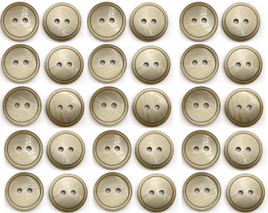 30 Etched Ring Edge Design Buttons, Olive Green, 15mm, Pack of 30, Bigger Bag