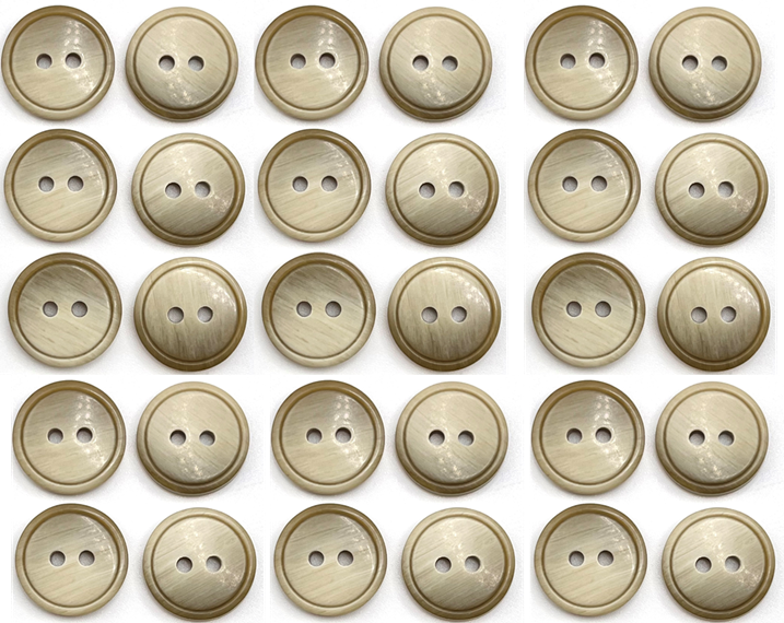 30 Etched Ring Edge Design Buttons, Olive Green, 15mm, Pack of 30, Bigger Bag