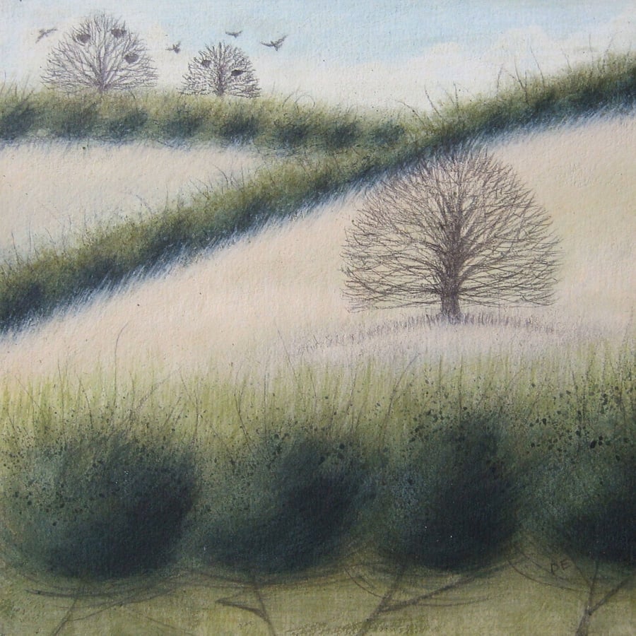 Hedgerows - Unframed Original Acrylic Landscape Tree Painting, Free UK Shipping