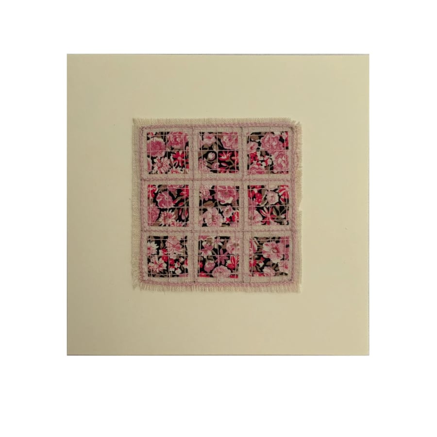 Embroidered Patchwork Card: Liberty Fabric Stitched on Linen