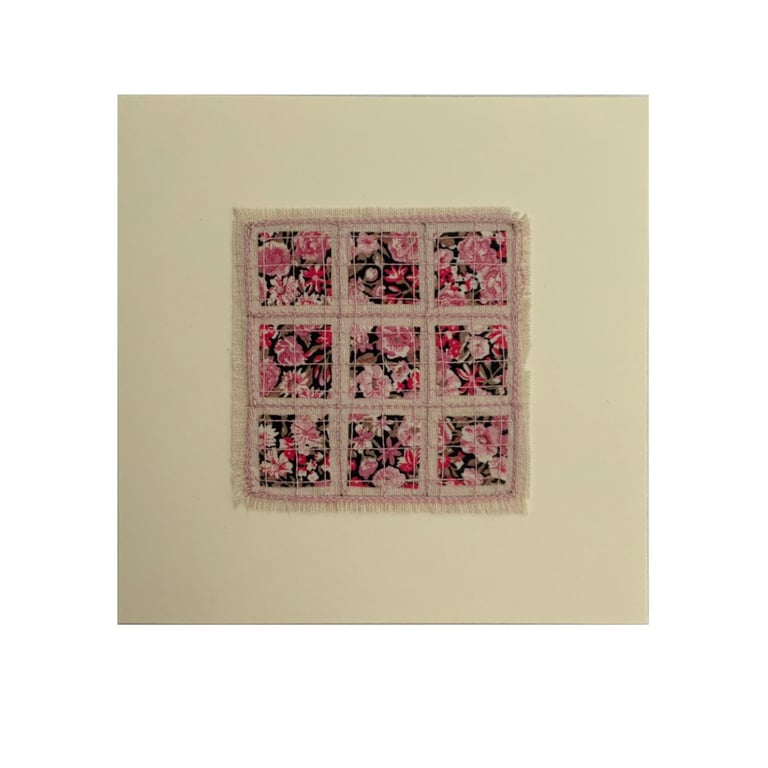 Embroidered Patchwork Card: Liberty Fabric Stitched on Linen