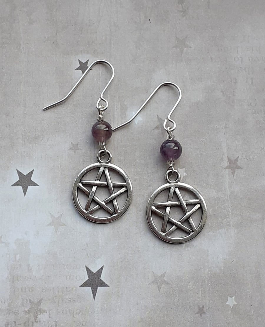 Amethyst Pentagram Earrings