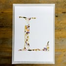 Letter L - pressed flower art print