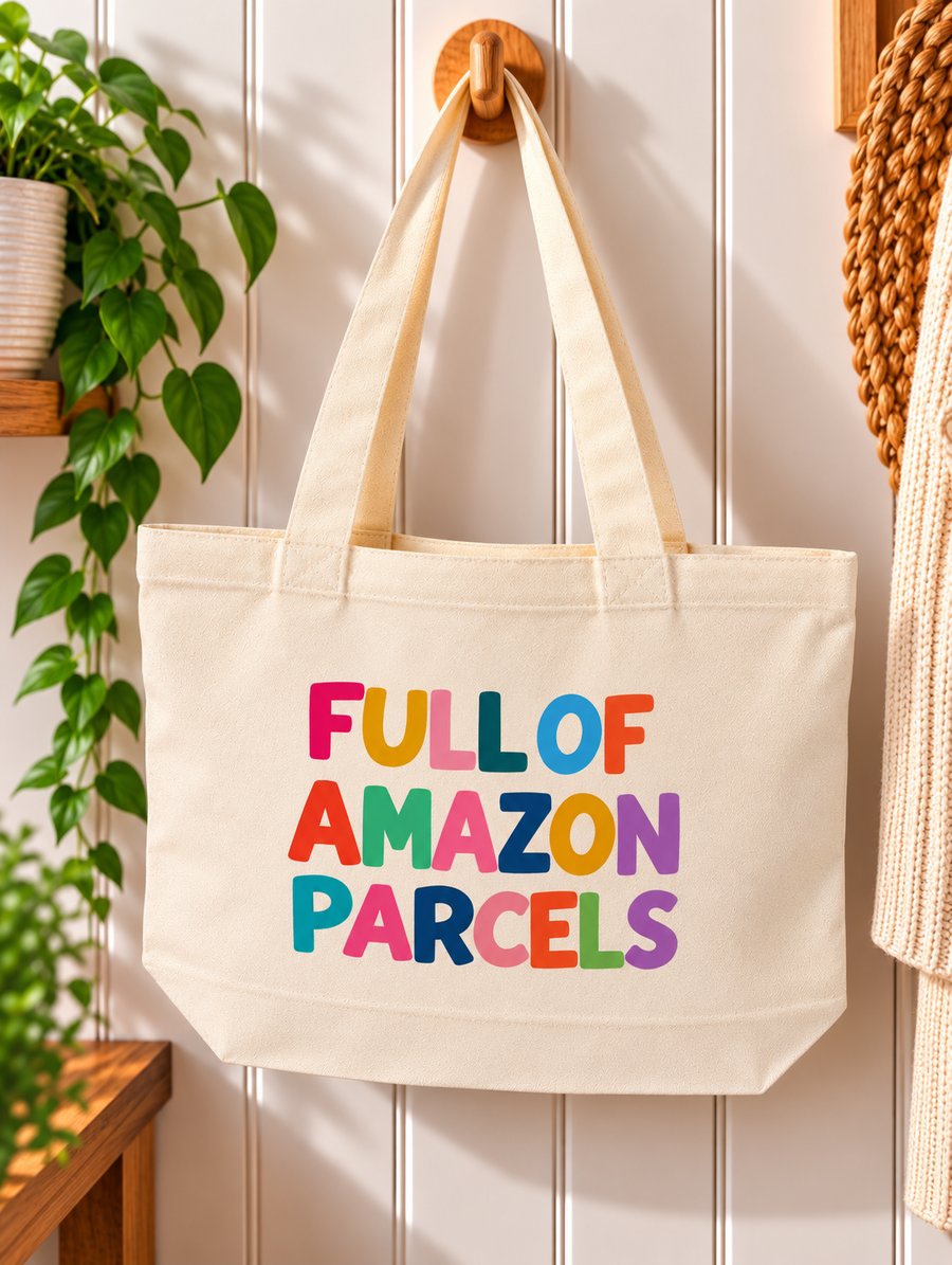 Full of Amazon Parcels – Colourful Canvas Tote Bag with Zip – Online Shopping
