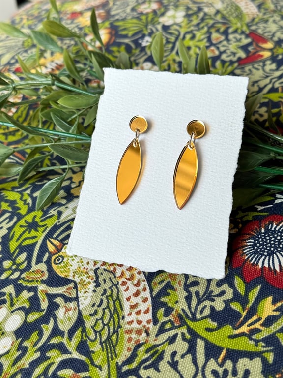 Gold Mirror Acrylic Elongated Marquise Geometric Dangle Earrings