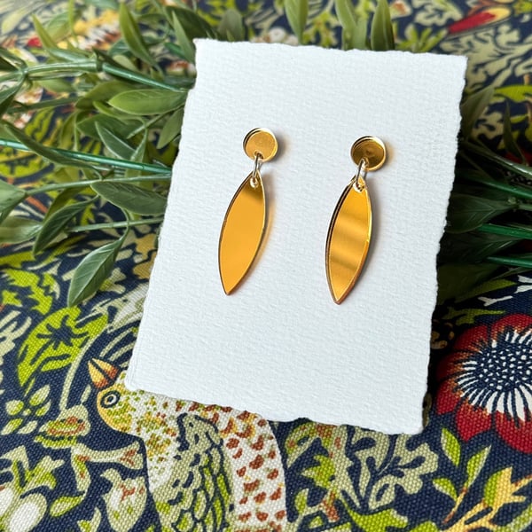 Gold Mirror Acrylic Elongated Marquise Geometric Dangle Earrings