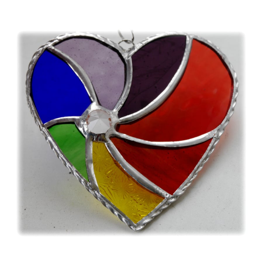 Rainbow Swirl Heart Stained Glass Suncatcher 027