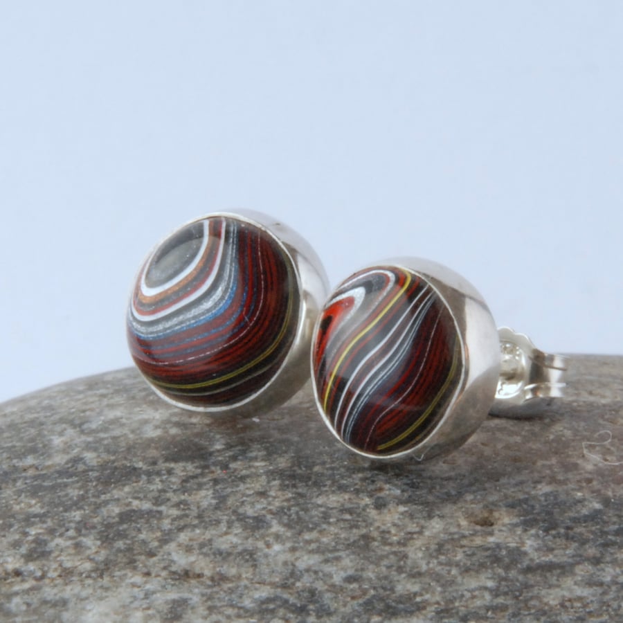 Sterling silver and corvette fordite stud earrings