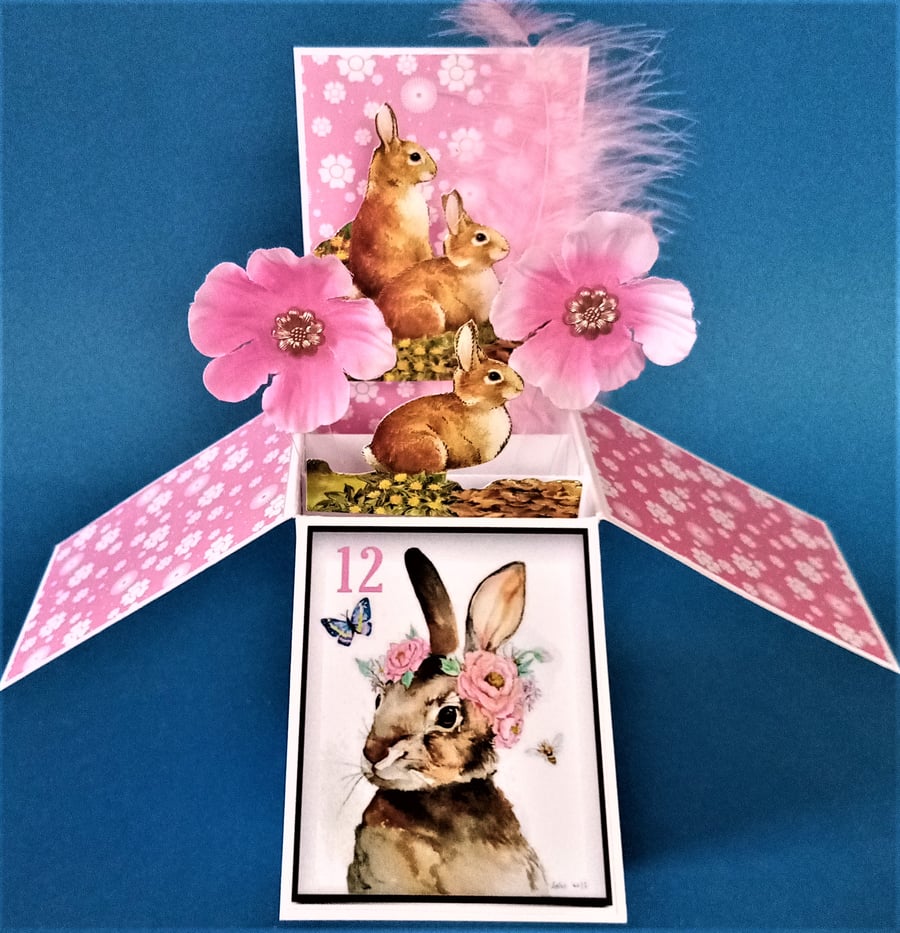 Girls 12th Birthday Card with Rabbits