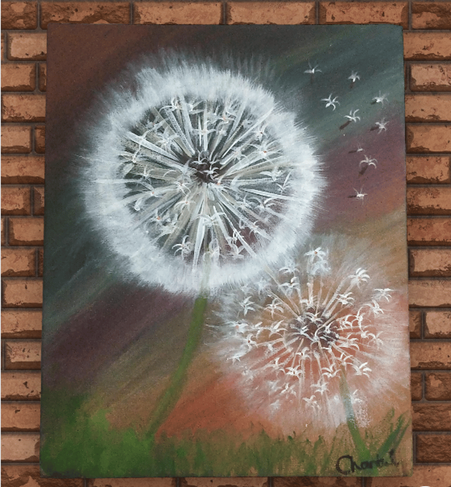 Whispering Dandelions ..Hand Painted Acrylic Paint Art 