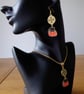 Floral Charm with Enamelled Black Cat & Pumpkin Pendant Necklace - Image 6
