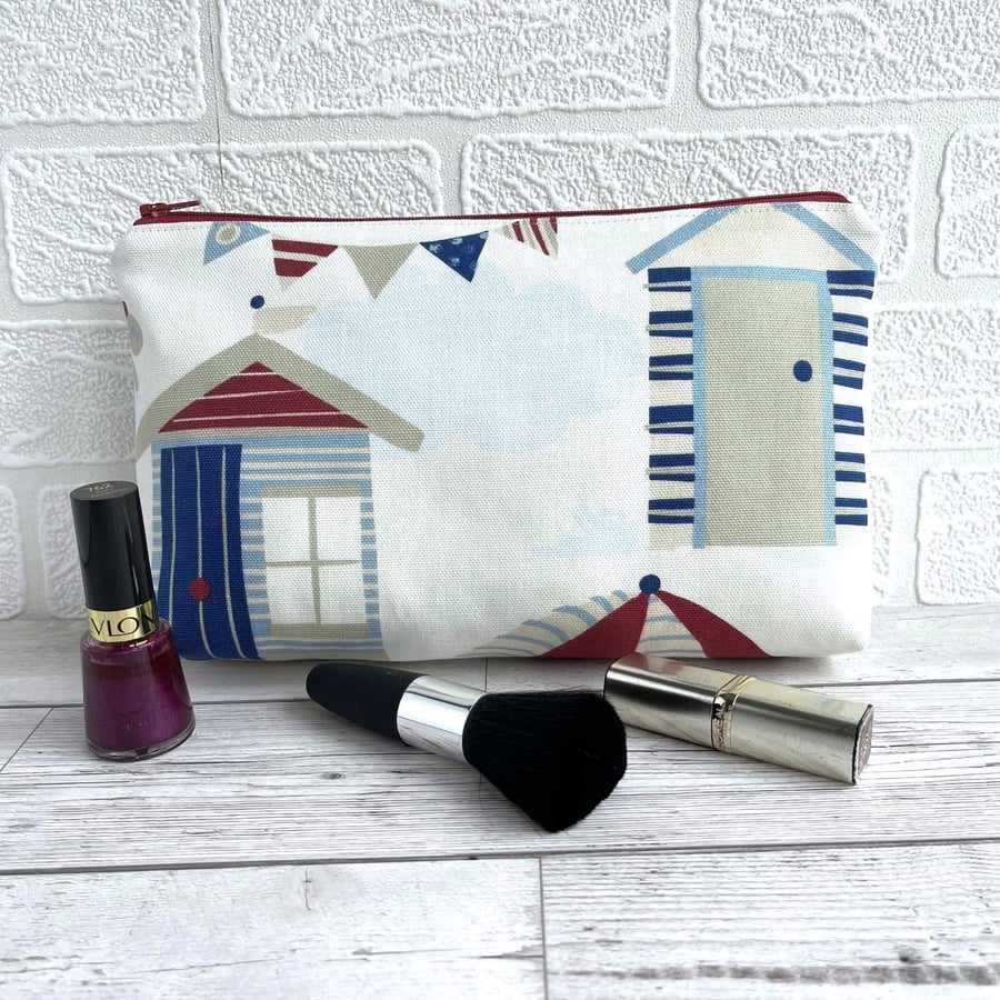 Large Seaside Make Up Bag with Beach Huts and Bunting