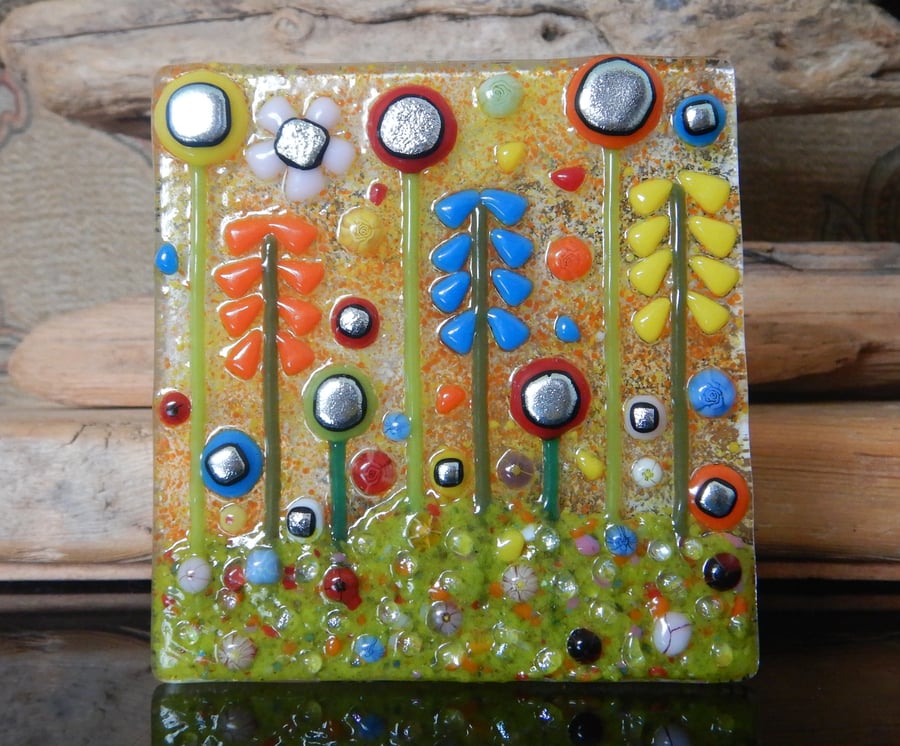 Handmade Fused Glass 'Meadow' T Light Holder