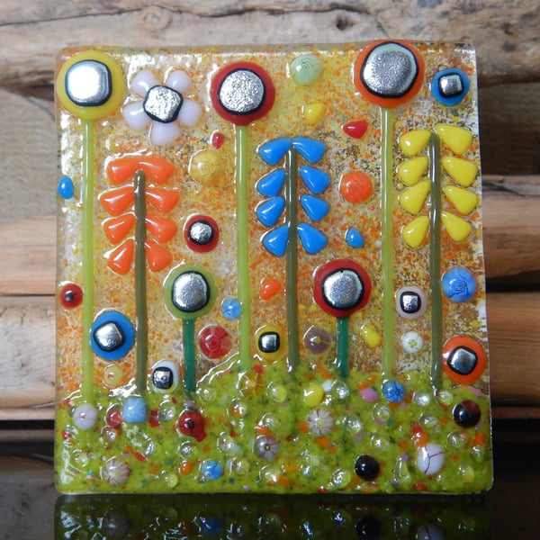 Handmade Fused Glass 'Meadow' T Light Holder