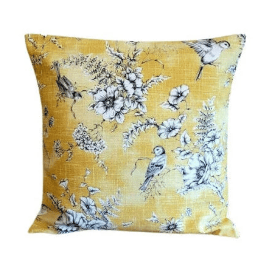iLiv Finch Toile Yellow Buttercup Bird Floral Cushion Cover 