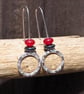 HOOPS, Sterling silver dangle hoop earrings, hematite and red jade hoops earring - Image 4