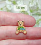 Bluebell Bear Pin, Handmade Tiny Teddy Wooden Brooch, Thank You Gift - Image 4