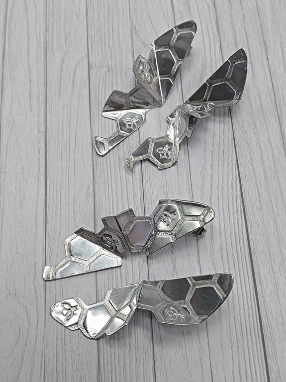 Aluminium Stud Earrings, Half Oval Folded Design, Honeycomb and Bee Pattern