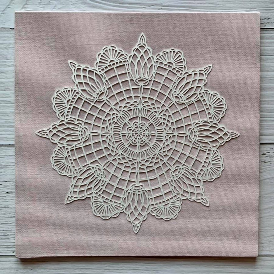 "Doily Susan" Original Hand Cut Papercut on Canvas