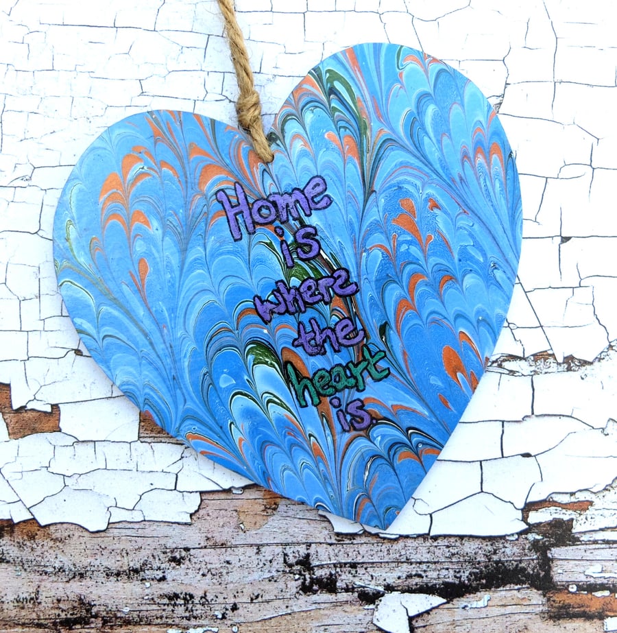 Marbled paper heart hanging decoration wedding anniversary 