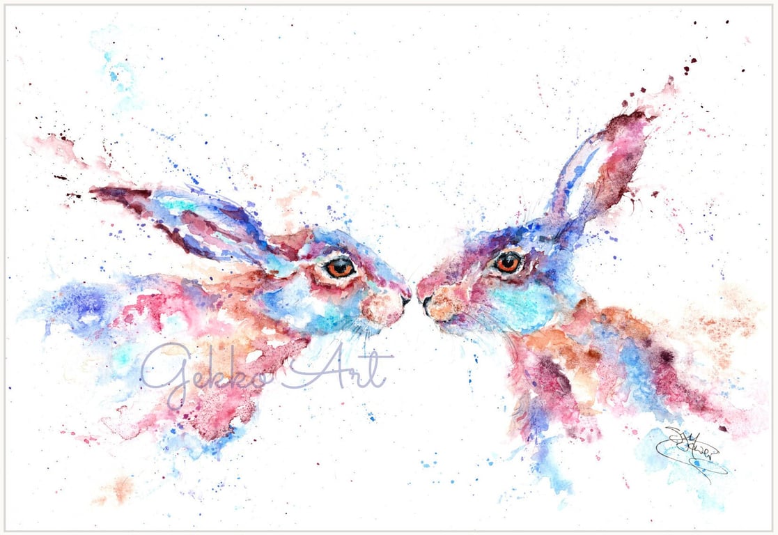 Kissing Hares A Ltd Edition Fine Art Print from an Original Watercolour Painting