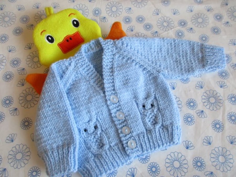 14" Newborn Baby Boys Owl Cardgan