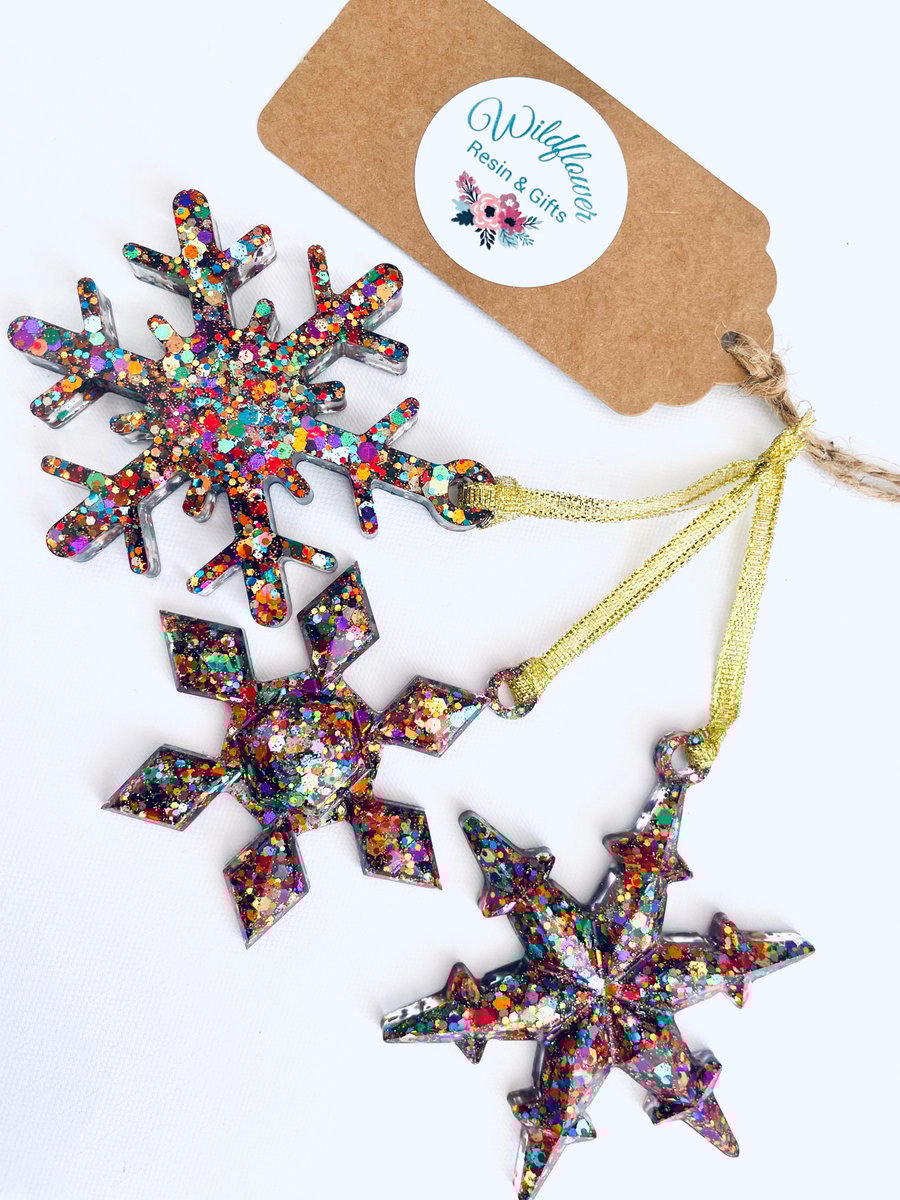 Glittery Christmas decorations, rainbow Christmas decor, tree decorations