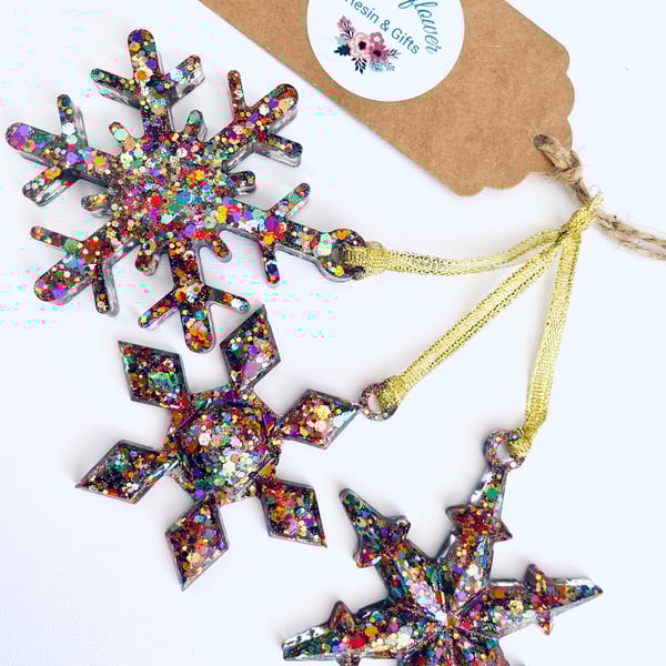 Glittery Christmas decorations, rainbow Christmas decor, tree decorations