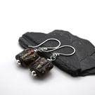 lampwork glass earrings, amber speckles