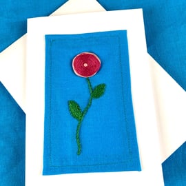 Beautiful simple  embroidered flower card.