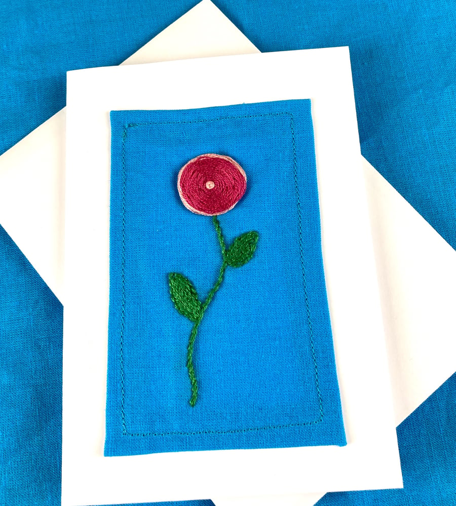 Beautiful simple  embroidered flower card.
