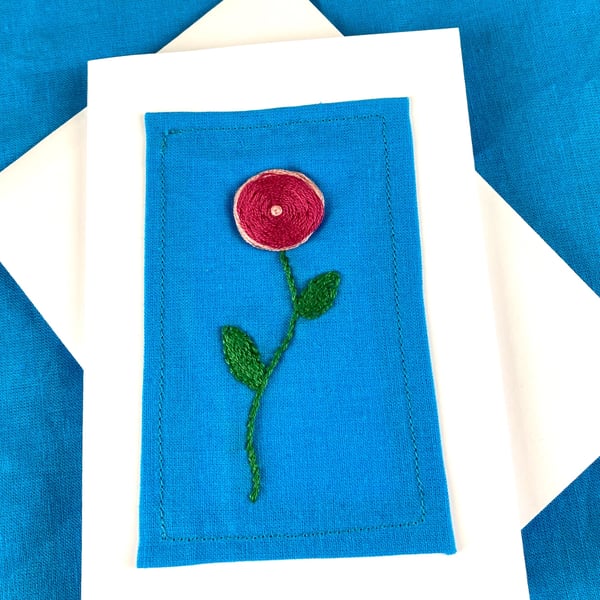 Beautiful simple  embroidered flower card.