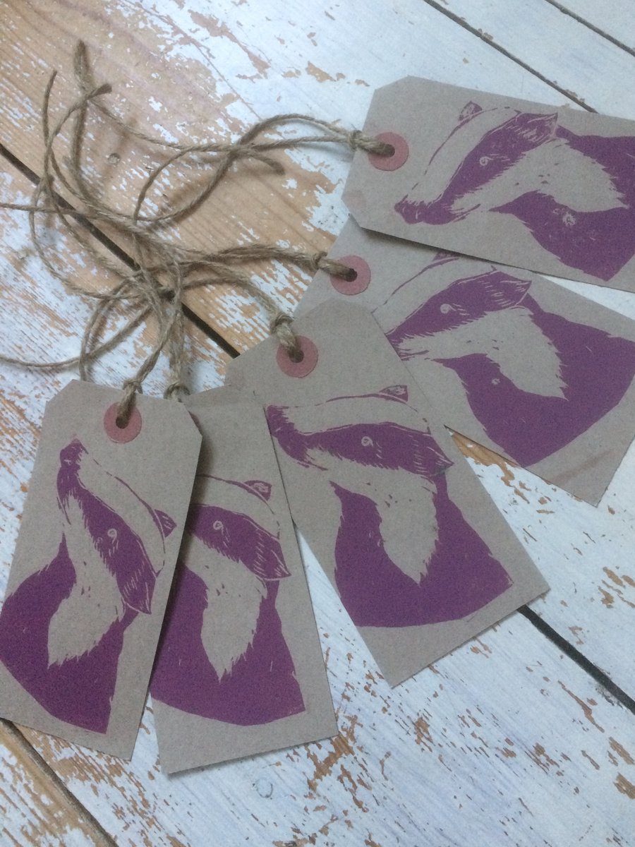 Hand Printed Badger Gift Tags