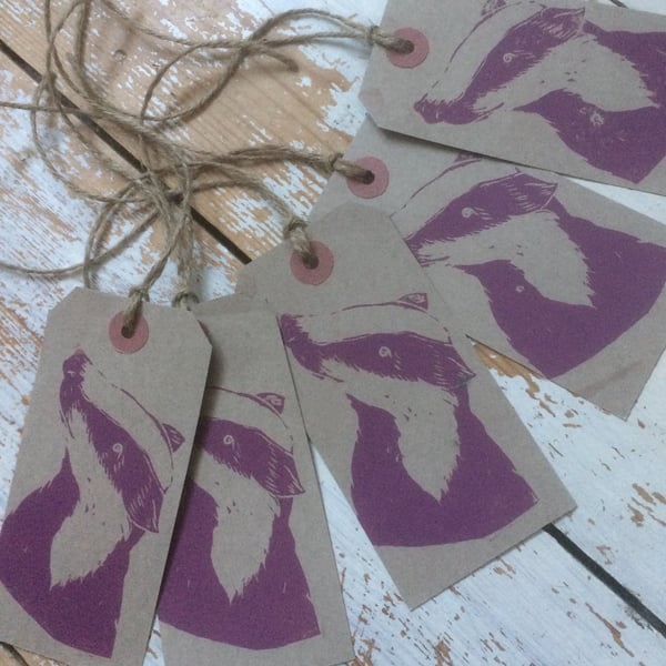 Hand Printed Badger Gift Tags