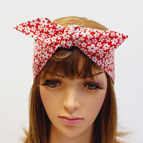 Floral head scarf, rockabilly hairband, self tie summer headband, hair tie