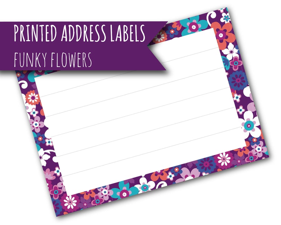 Printed self-adhesive address labels, funky flowers