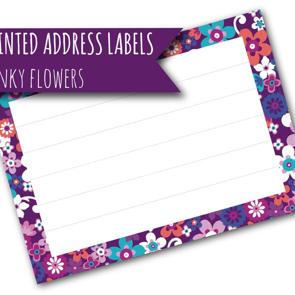 Printed self-adhesive address labels, funky flowers