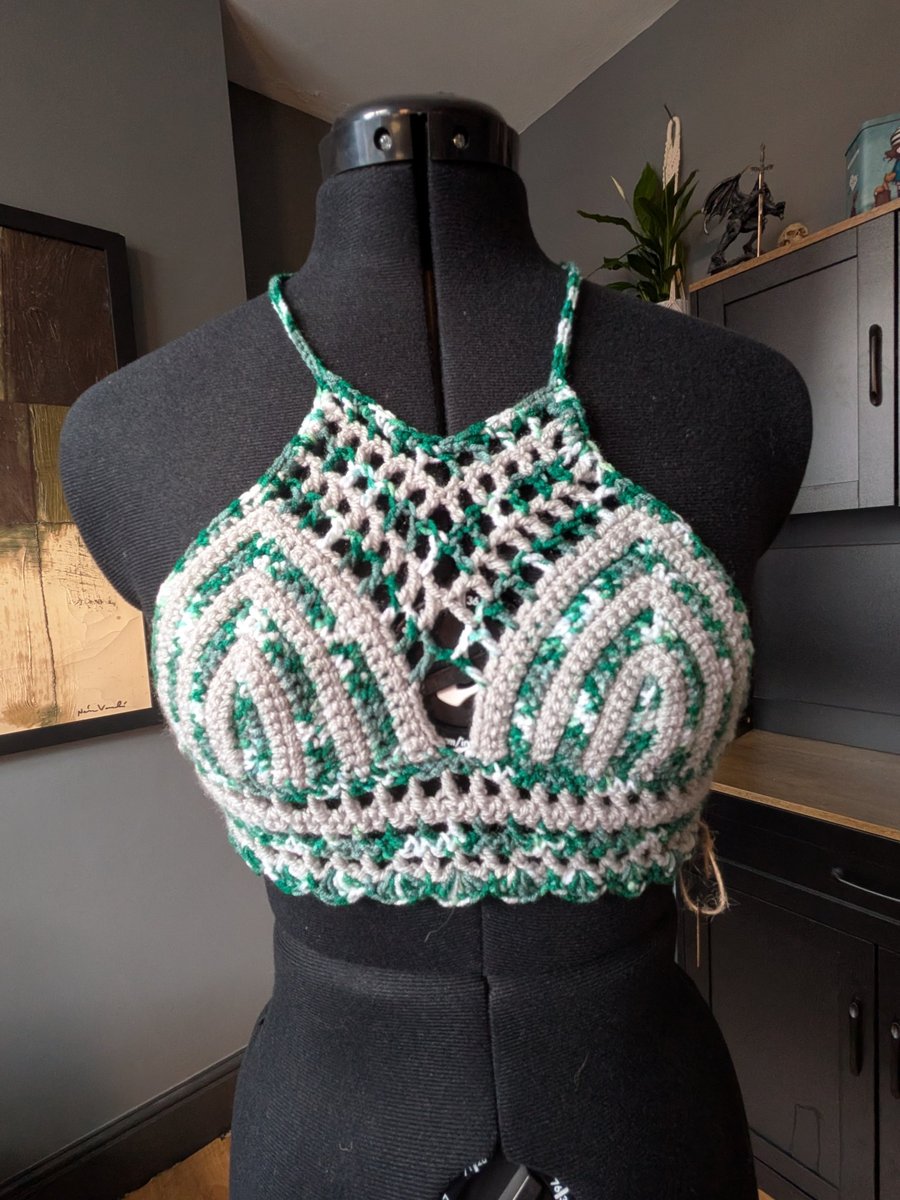 XS handmade crochet halter neck bralette top adjustable 