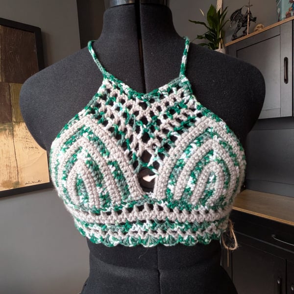 XS handmade crochet halter neck bralette top adjustable 