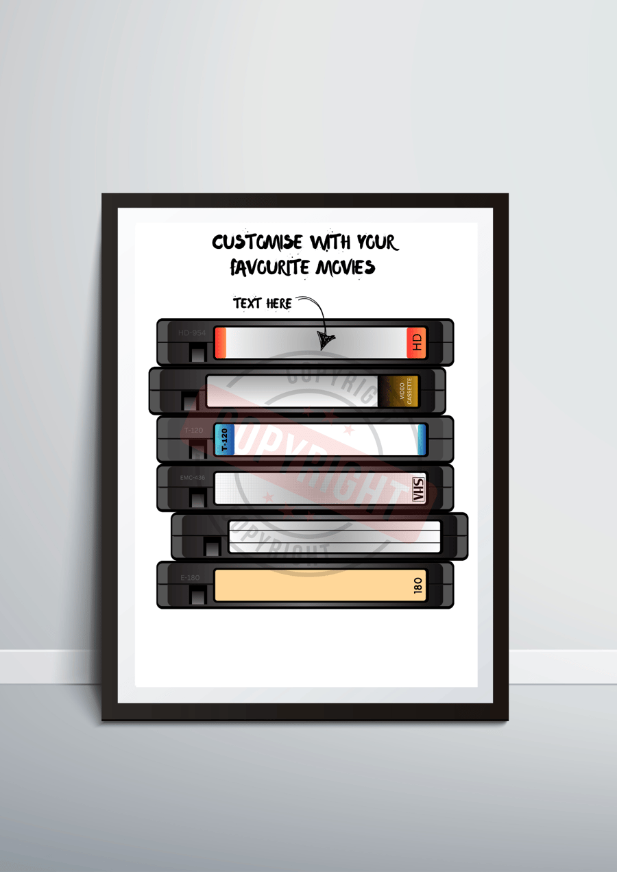 A4 Personalised VHS Movie Print, Movie Gift, Birthday Gift, Movie Wall Decor