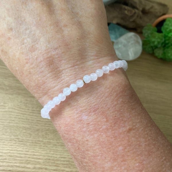 Rose Quartz Bracelet, Tiny 4mm Gemstone beads