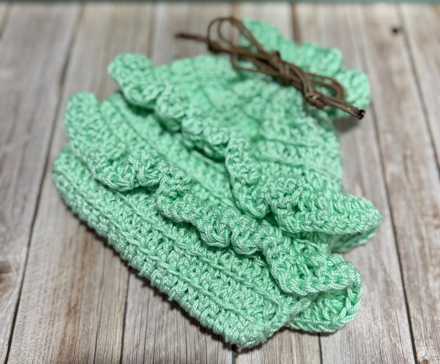 Handmade crochet drawstring pouch