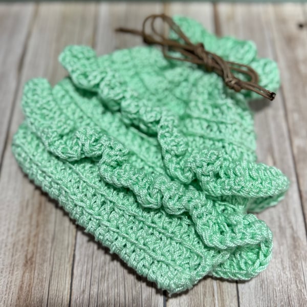 Handmade crochet drawstring pouch