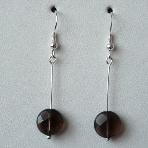 Smoky Quartz Coin Drop Earrings 