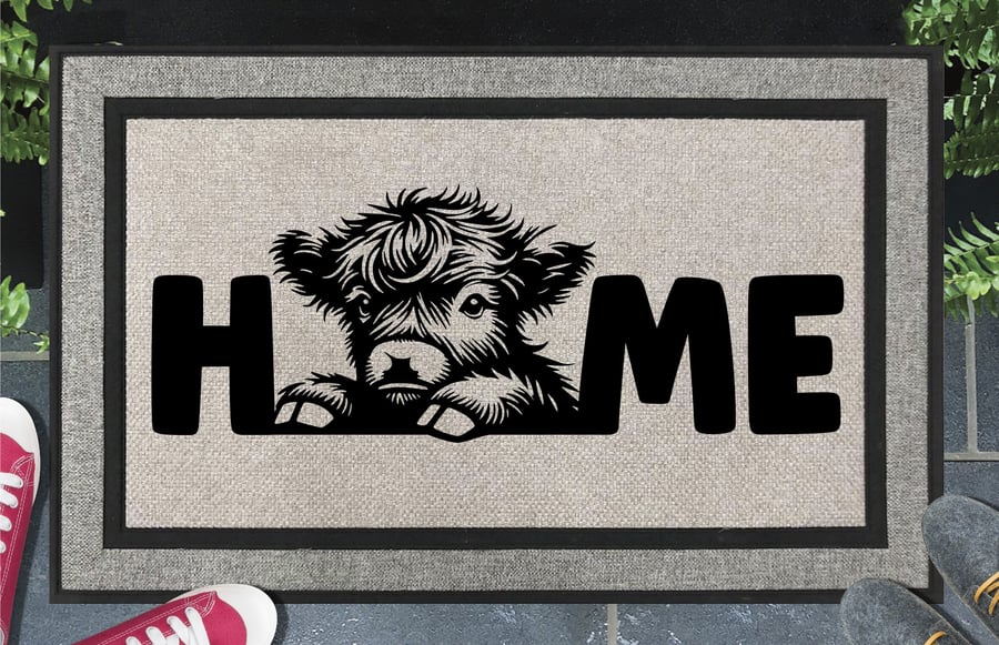 Baby Highland Cow Home Door Mat - All Weather Doormat - 45x70cm 