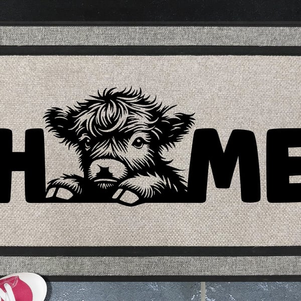 Baby Highland Cow Home Door Mat - All Weather Doormat - 45x70cm 