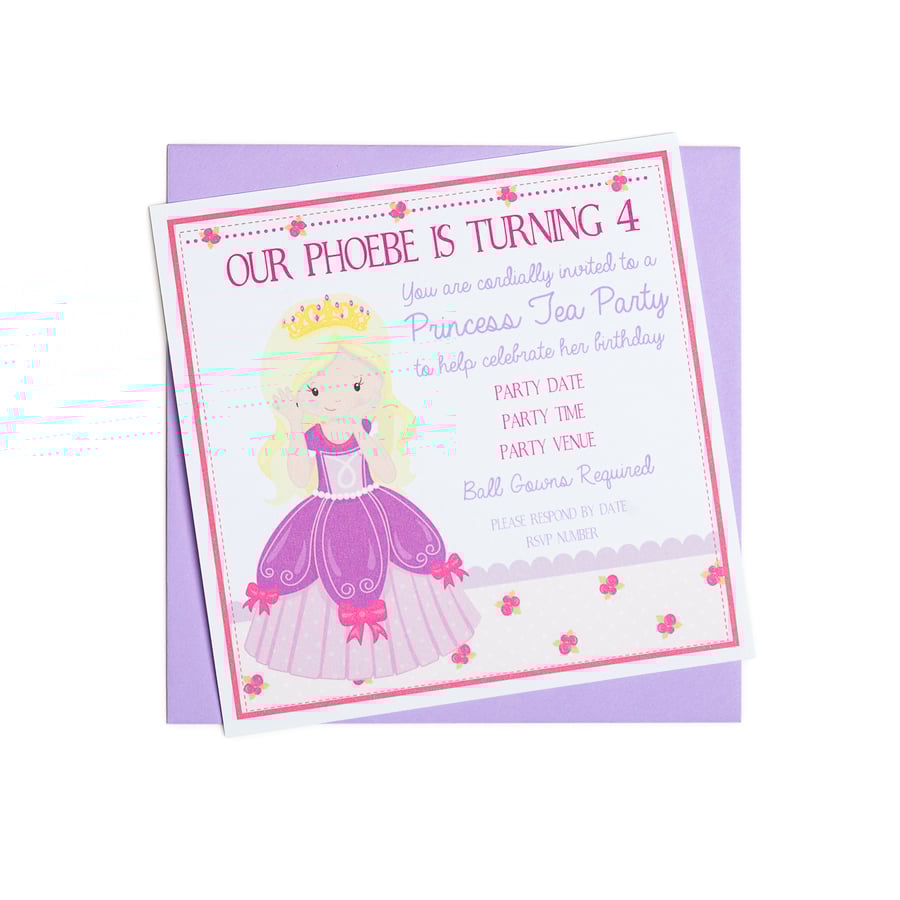 Personalised Princess Party Invitations - pack of 6